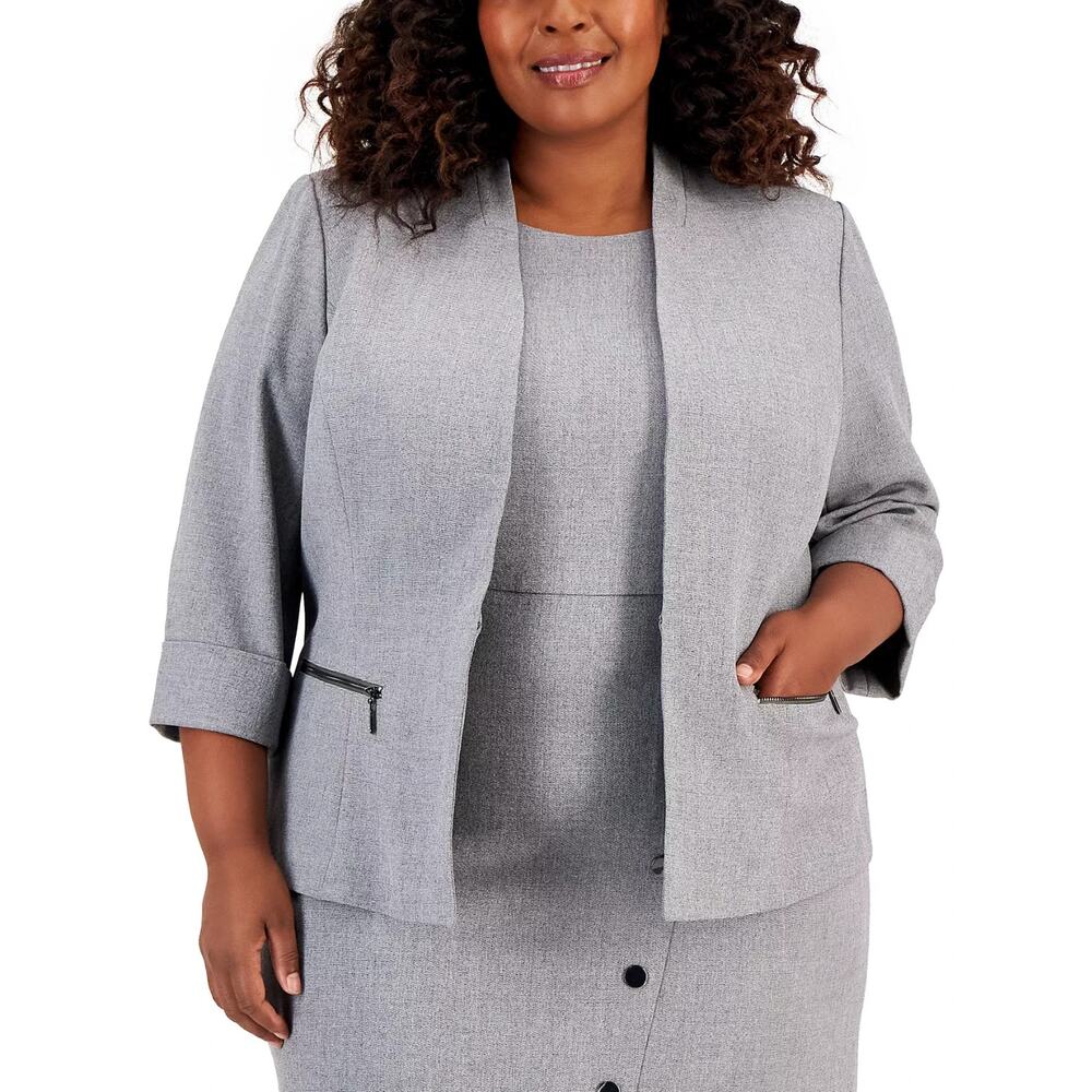 Kasper Plus Size Zip-Pocket Open-Front Jacket Gray Size 16W 1780